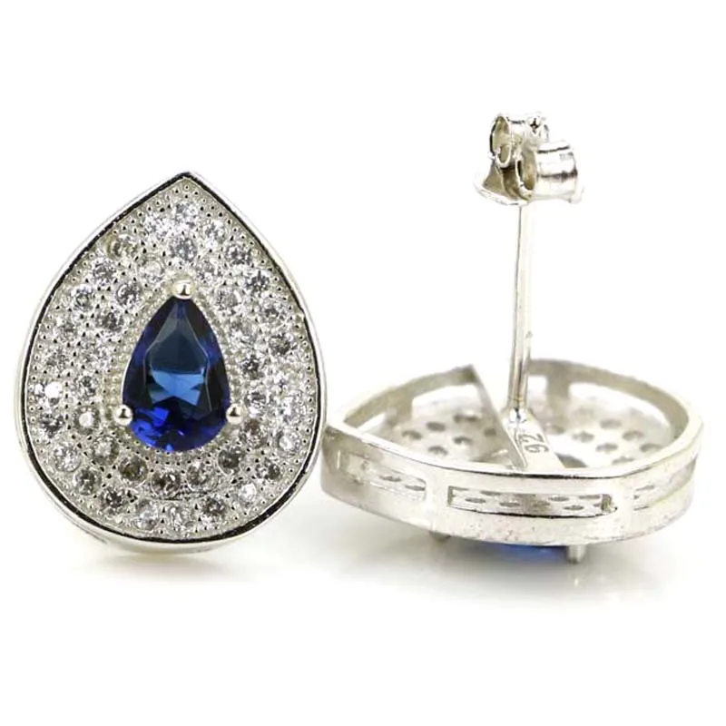 15x12mm Jazaz 3.5g Real Red Ruby Created Paris Blue Topaz Tanzanite CZ Daily Wear 925 Solid Sterling Silver Stud Earrings | Украшения и