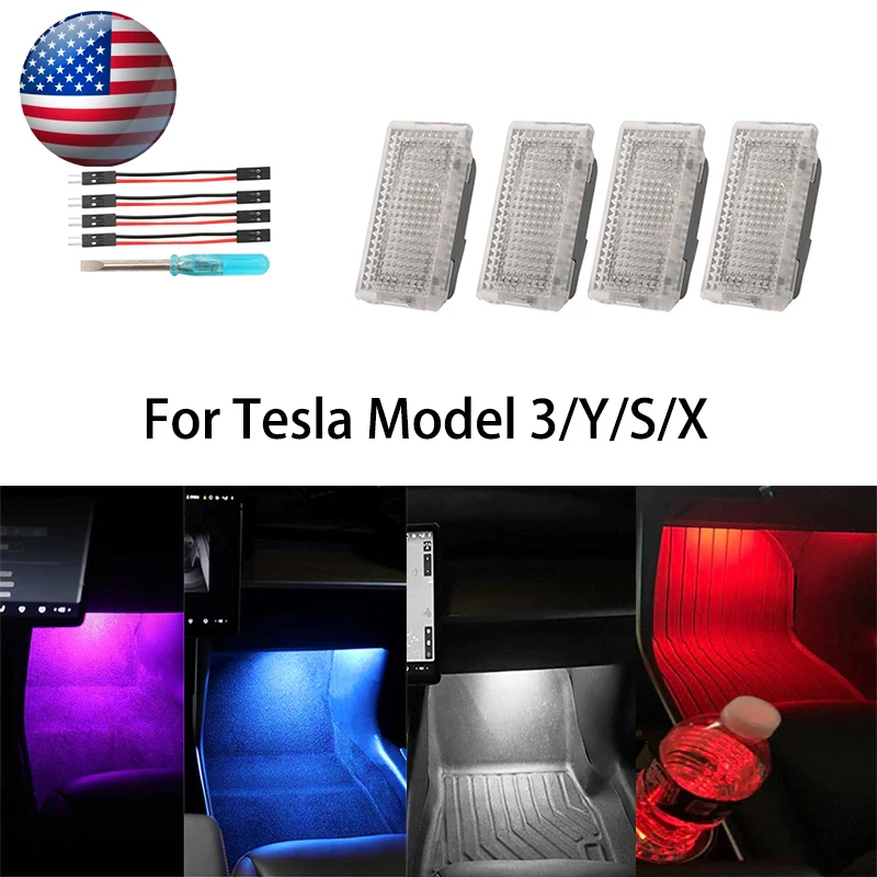 Kit de bombillas para coche, Kit de iluminación de repuesto Compatible con lámpara de brillo, 4 Uds., para Tesla Model 3/Y/S/X
