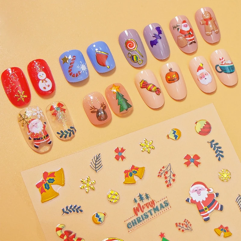 

Merry Christmas Sticker Self Adhesive Xmas 3D Nails Art Accessories DIY Nail Sticker Decals Festival Decoration Stickers 2022
