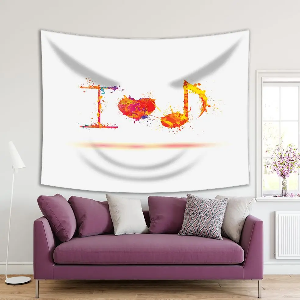 

Tapestry I Love Music Design Elements Colorful Red Yellow Orange Note Artistic Illustration Splash paint