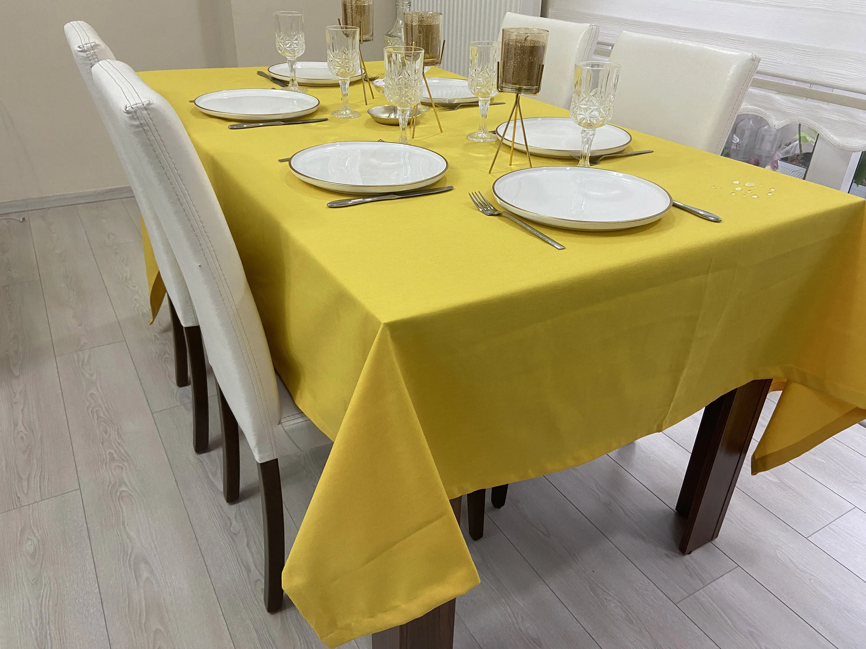 

Solid Color Yellow Square Rectangle Large Tablecloth Waterproof Very Suitable For Weddings Restaurants Kitchens Stain Resistant