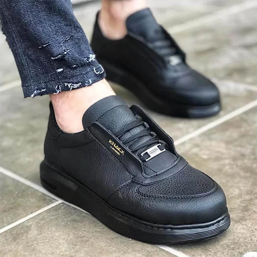 

Knack Casual Men's Shoes Black Breathable Artificial Leather High Stitched Black Sole Lace-Up Summer Spring Seasons Daily Male Sneakers Running Walking Soft Solid Fabric Air Multipurpose Compatible Original 2021 039