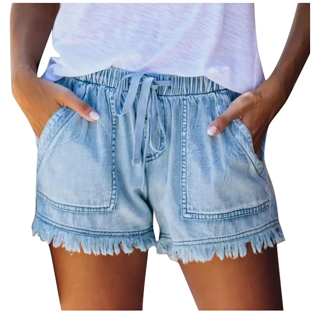 

COOEVERLY Hot Sale High Waist Slim Summer Jeans Shorts Chic All Match Sashes Casual Women Denim Shorts Crimping Hot Ladies