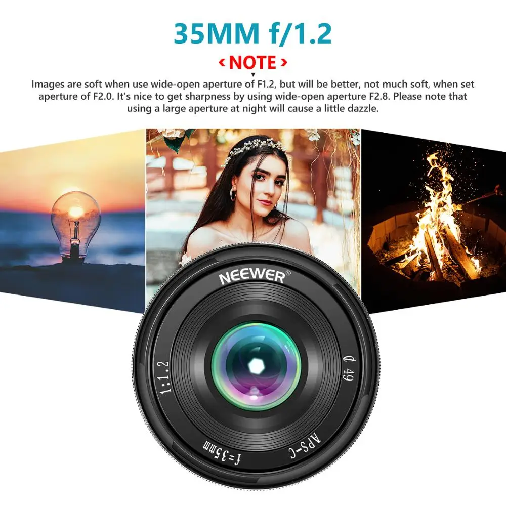 Neewer 35 мм F1.2 Большая диафрагма Prime APS C алюминиевый объектив для Sony E крепление