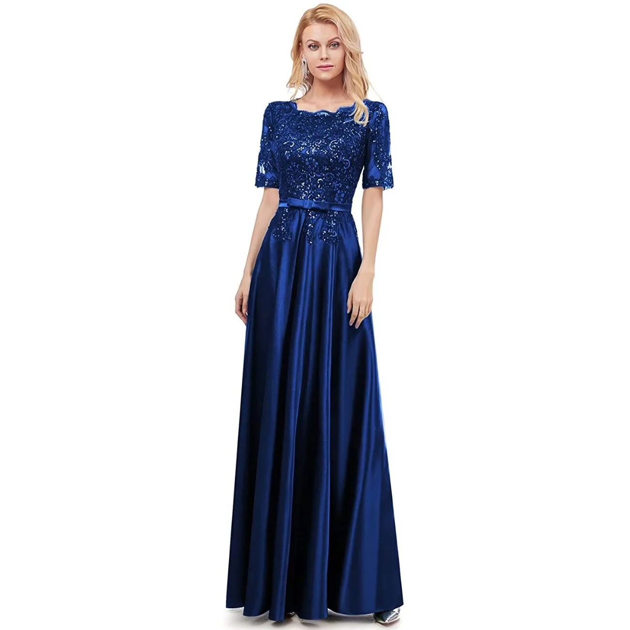 

A-LINE O-Neck Floor-Length Satin Lace Mother of the Bride Dresses with Sequins