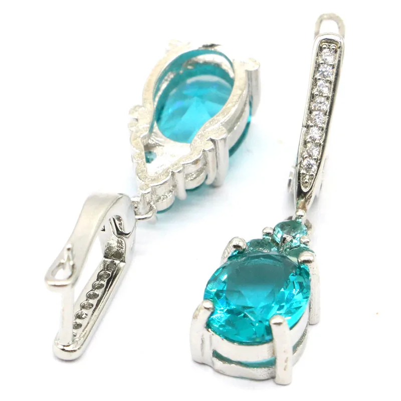 Милые серьги SheCrown 32x8 мм с розовым турмалином и танзанитом аквамарином для