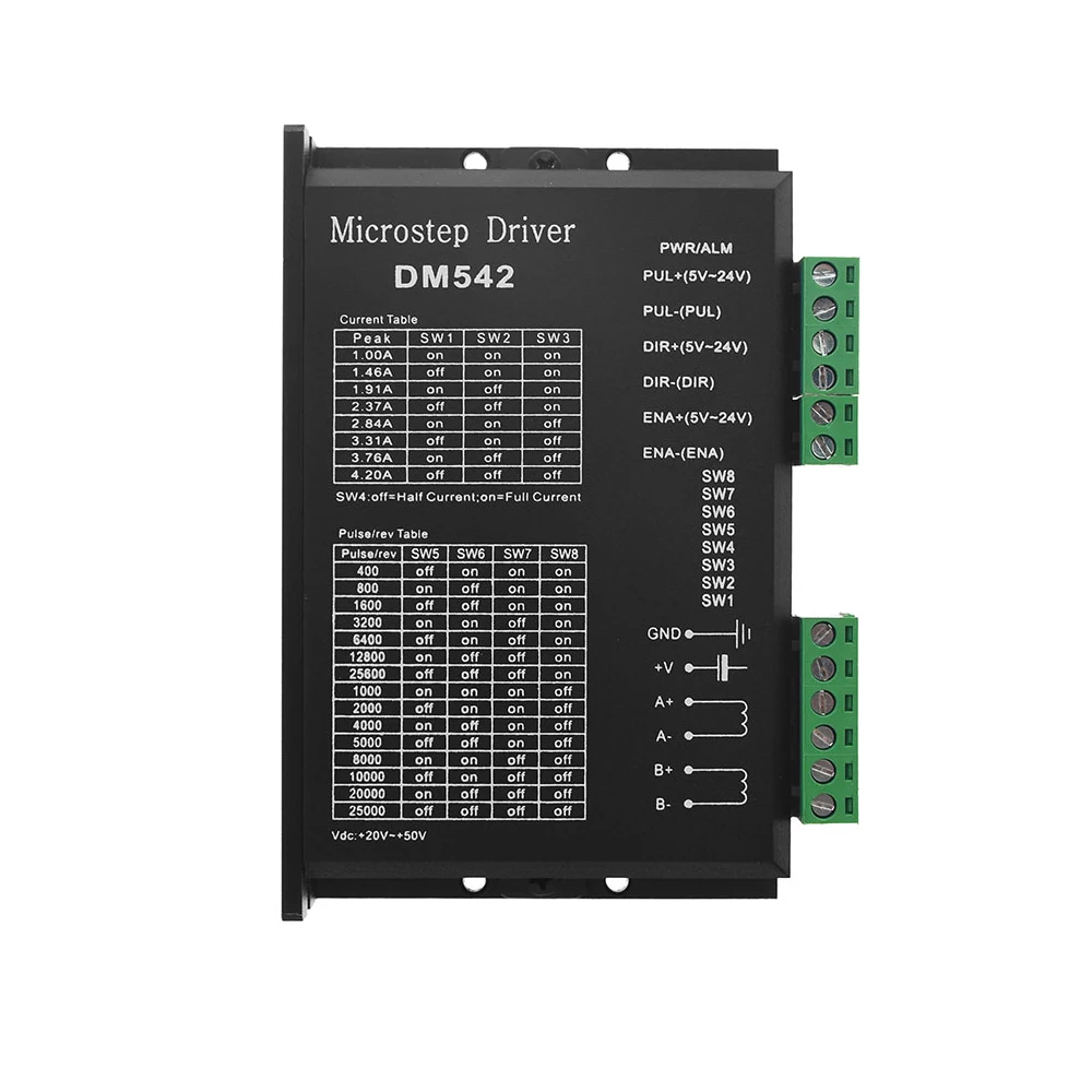 

DM542 Stepper Motor Controller 2-phase Digital microstep Stepper Motor Driver 18-48 VDC Max. 4.2A for 57 86 Series Motor.