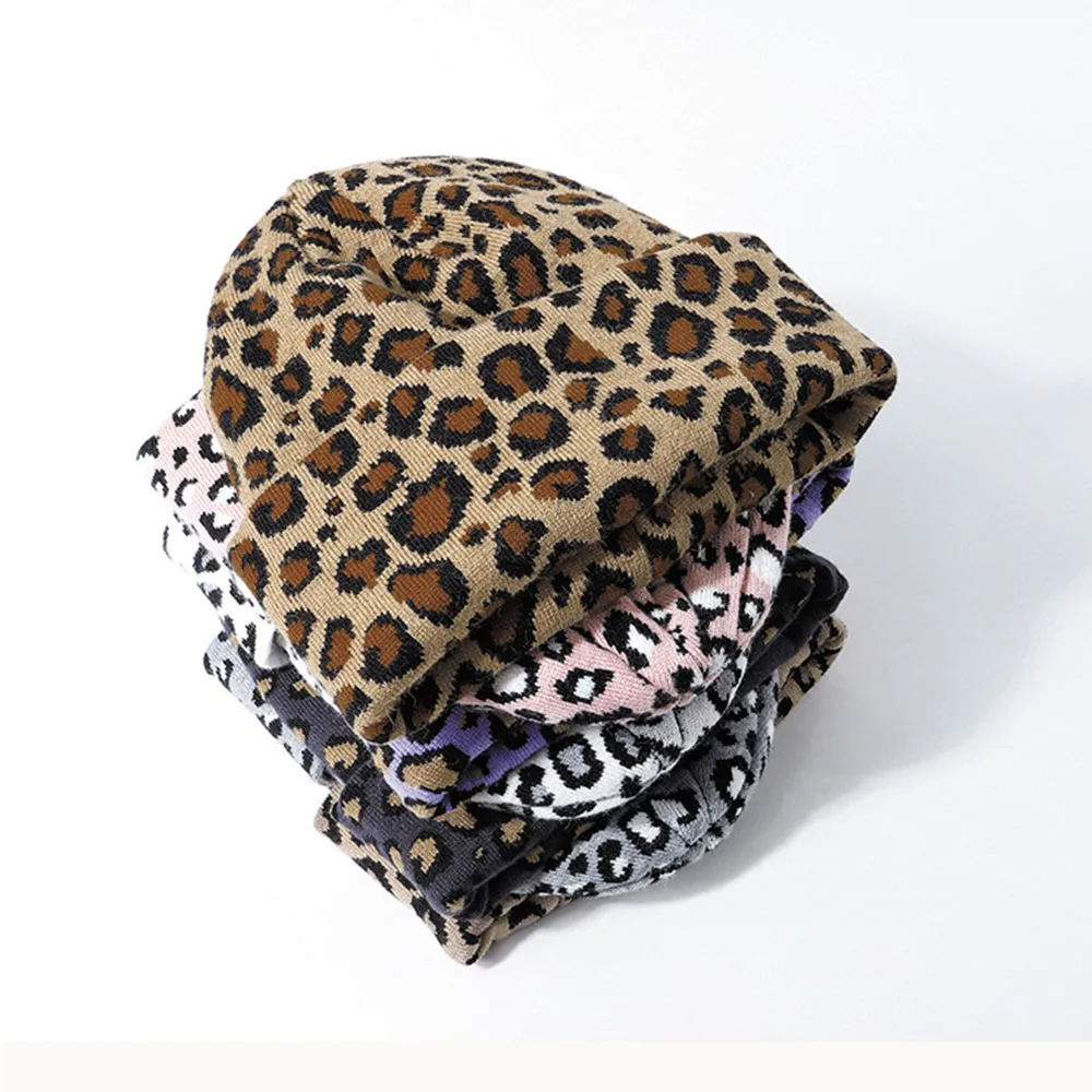 

2020 Winter Knitted Leopard Beanie Hat For Women Men Warm Bonnet Fashion Skullies Beanie Lady Caps