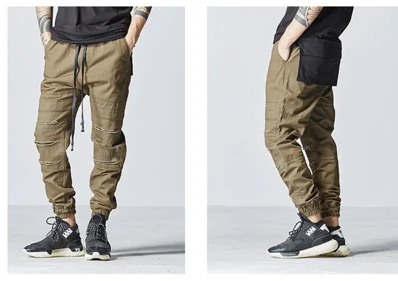 

Distressed Black Sarouel Slim Fitted Bottom Cuffed Lounge Sweatpant Jogger Pants Jersey / Casual Pants-Trouser
