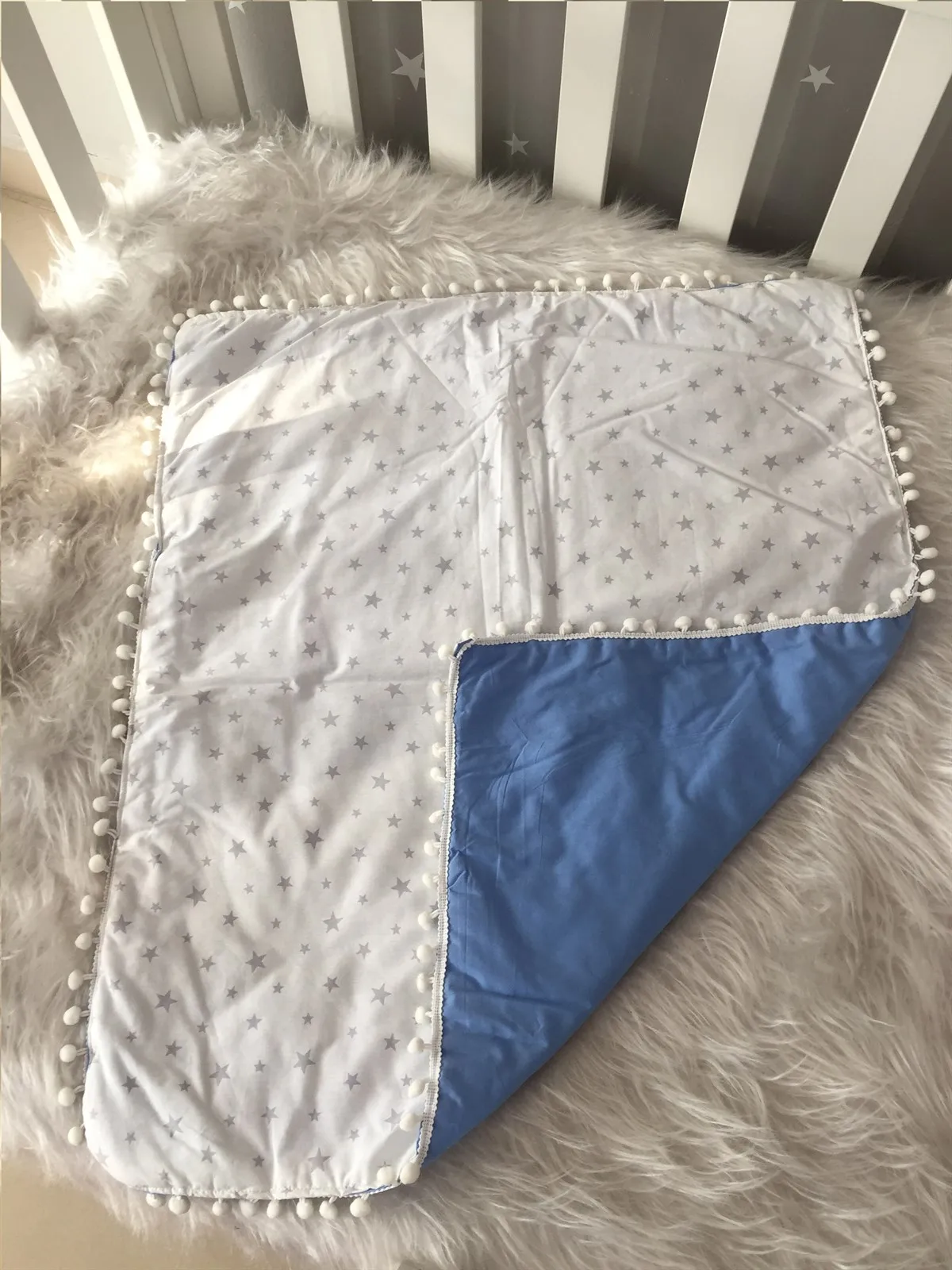

Jaju Baby Handmade, Blue and Gray Starry Pattern Design Luxy Baby Blanket