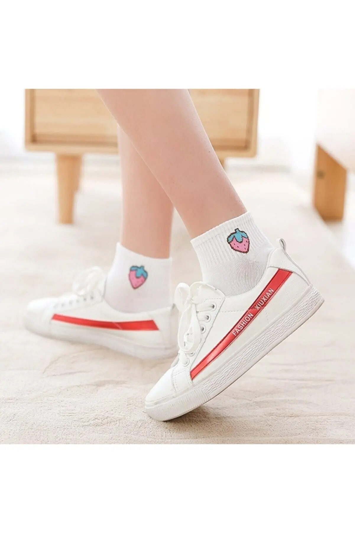 5 Pairs of Fruit Patterned Women's Half Collar Socks