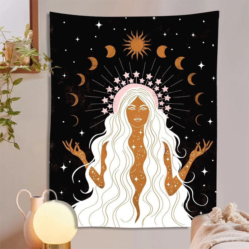 Индийская Луна фаза девушка МАНДАЛА ГОБЕЛЕН Настенный декор в стиле бохо макраме