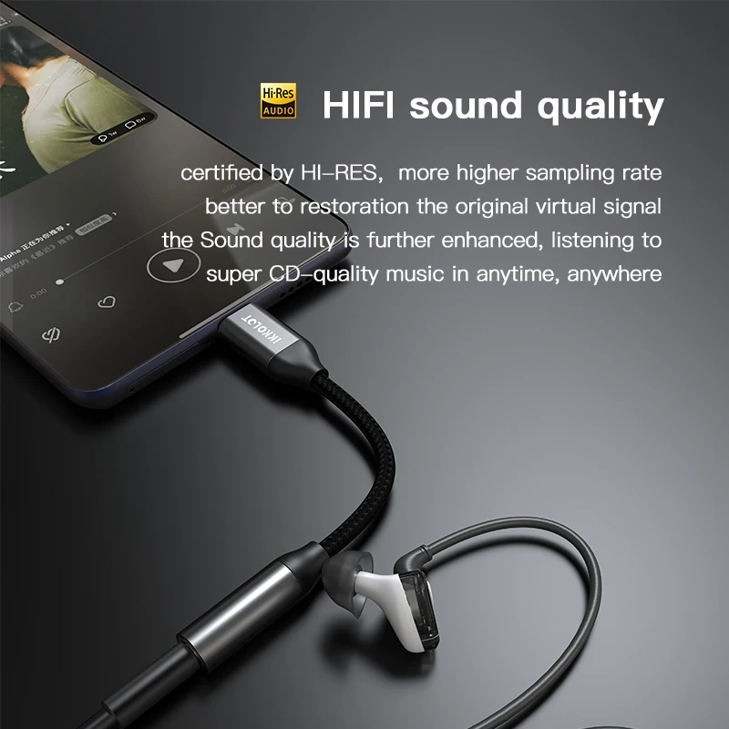 IKKO HIFI DAC Earphone Amplifier USB Type C to 3.5mm AUX Headphone Jack Audio Adapter USB Phone Adapter Converter For Huawei Mi