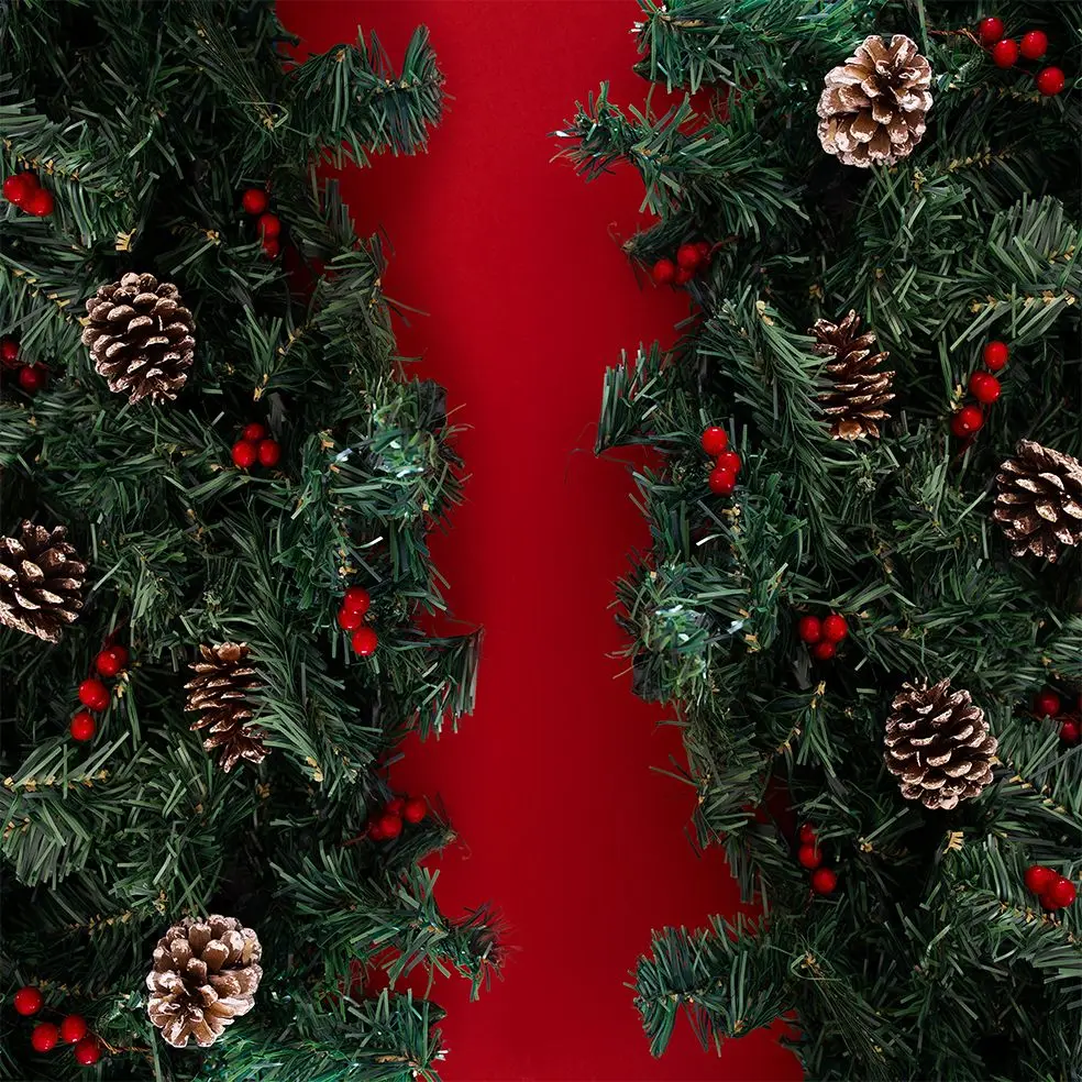 

Curtain Pine Tree Branches With Berries And Cones Christmas Theme Decoration Artwork Printed Green Red