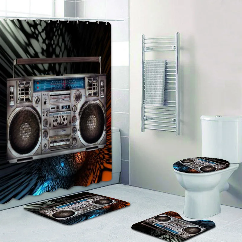 Винтажная занавеска для душа Boombox s ванной комнаты ретро радио усилитель КОВРИКИ