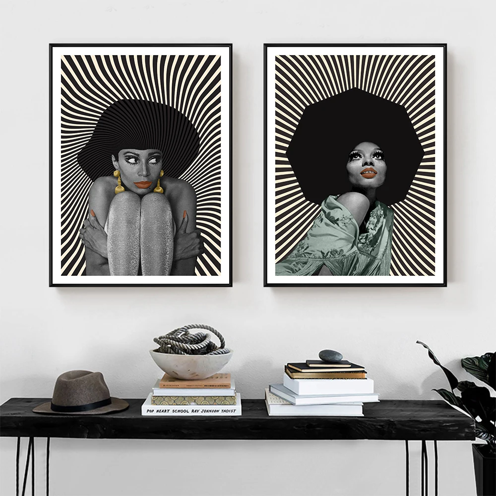

Fashion Black Woman Poster Abstract Line Canvas Painting Grey Tones Art Print Modern For Wall Picture Living Room Vintage Decor