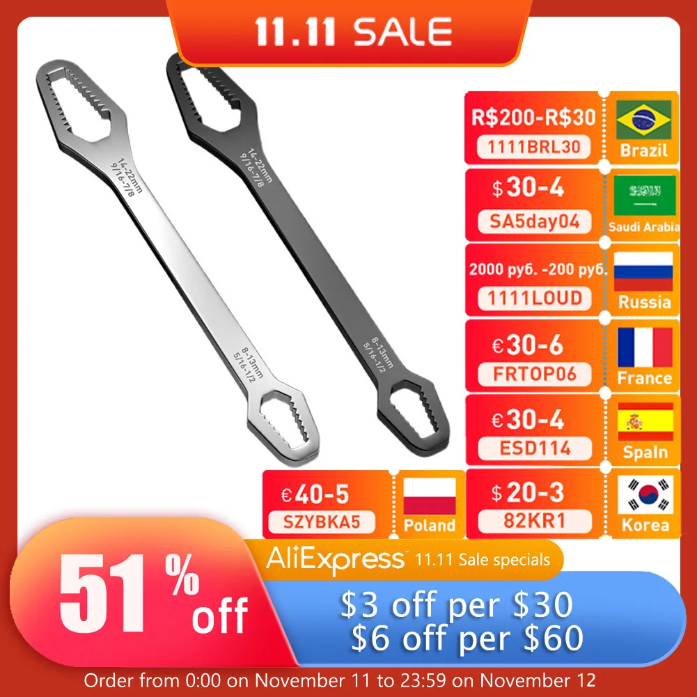 

Double-Head Key Multifunction Screw Nuts Wrenches Repair Hand Tools For Car Bicycle Ratchet Wrench Universal Spanner 8-22mm