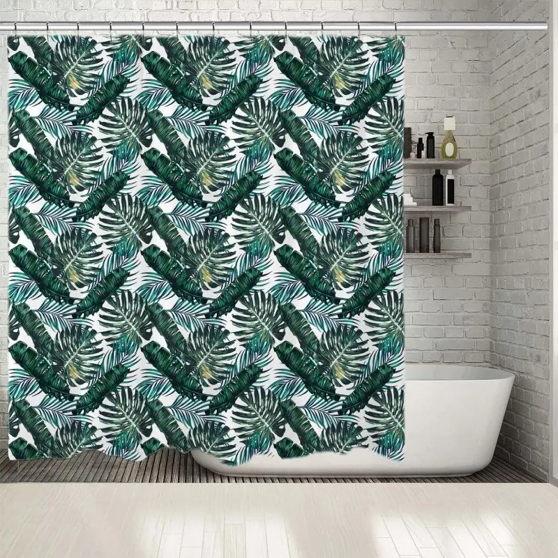 

Shower Curtain Tropical Palm Tree Leaves Jungle Summer Foliage Exotic Nature Theme in Green Decorating Art Print