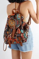 multicolor mandala pattern fabric on black womens backpack fashion casual fabric stylish bag