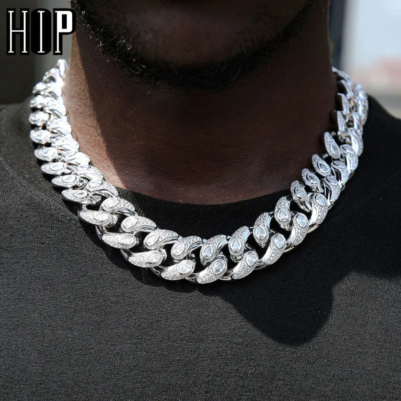 Hip Hop 20MM Iced Out Cashew Flower Drop Shape Box Buckle Cuban Chain Copper AAA+ Cubic Zirconia Stones Necklace For Men Jewelry