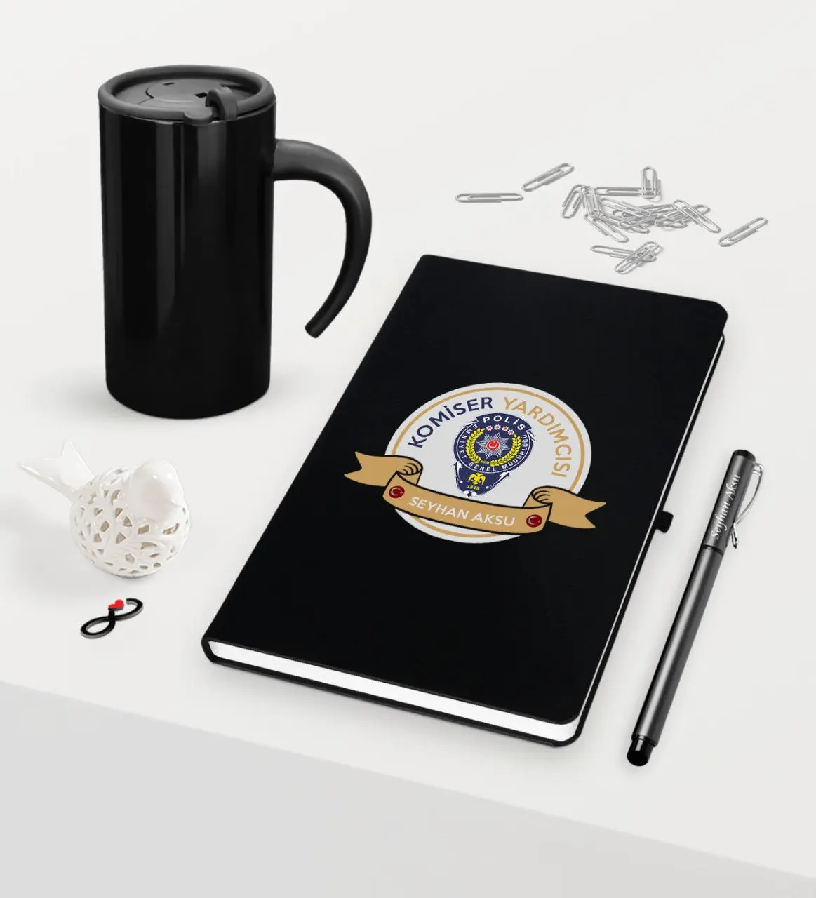 

Personalized Commissioner Vice Themed Black Notebook Pen Thermos Mug Set-1