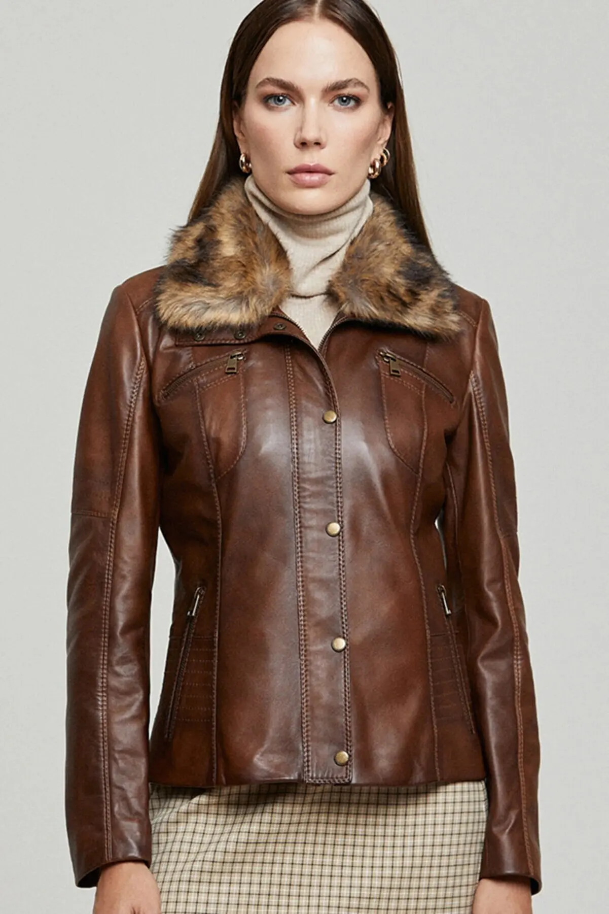 Women genuine sheepskin Biker jacket spring autumn clothing fashion Slim Fit Hoodie leather coats casual outerwear waterproof