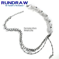 rundraw fashion gothic women men baroque pearl silver color double pendant necklace for punk hip hop jewelry