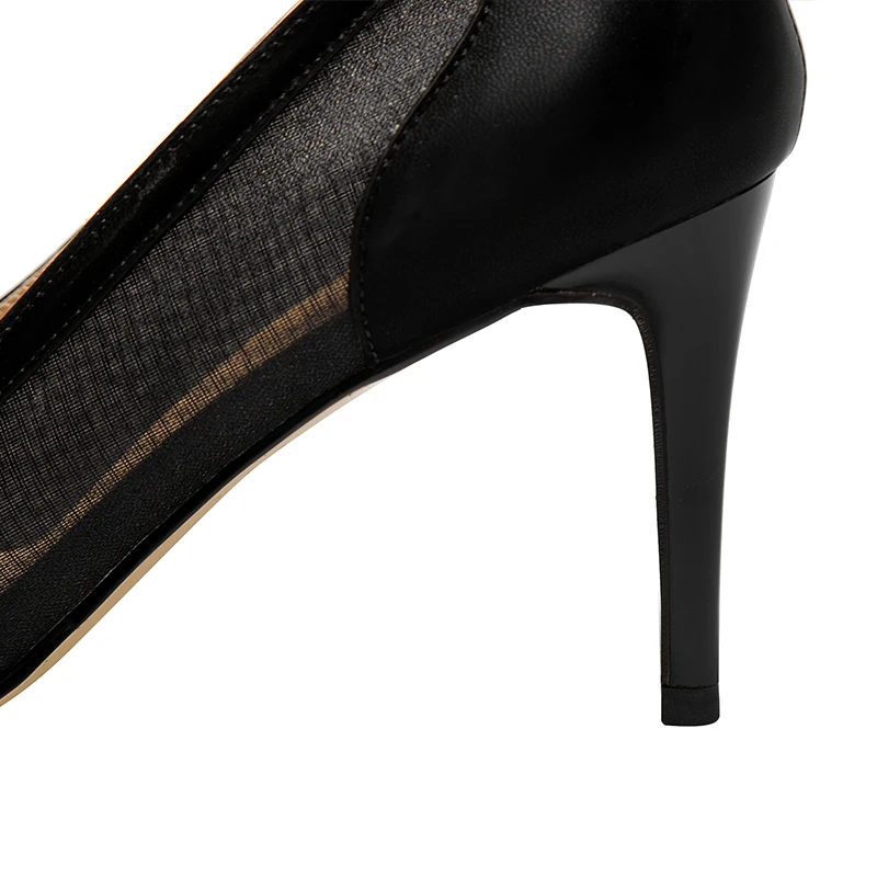 

2021 Summer New Women Shoes Heels Genuine Leather Pointed Toe Bow Thin Heels 8.5CM Mesh Off White Wedding Shoes