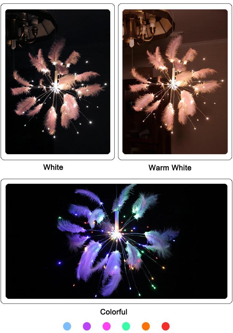 

AiLESEN LED Feather Light String Romantic Feather Curtain Lamp Living Room Decoration Party Decor 8 mode Adjustable Remote USB