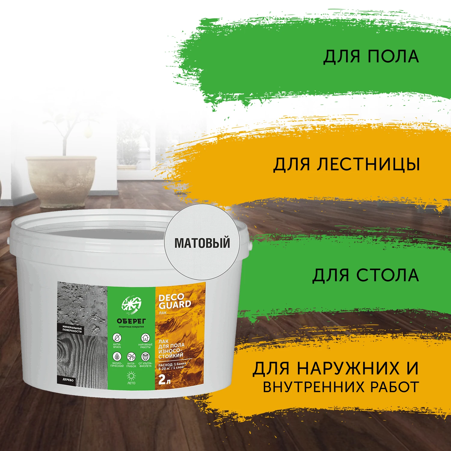 Лак для пола и паркета на водной основе износостойкий матовый DecoGuard (ВД-АК-02-04) - 2л