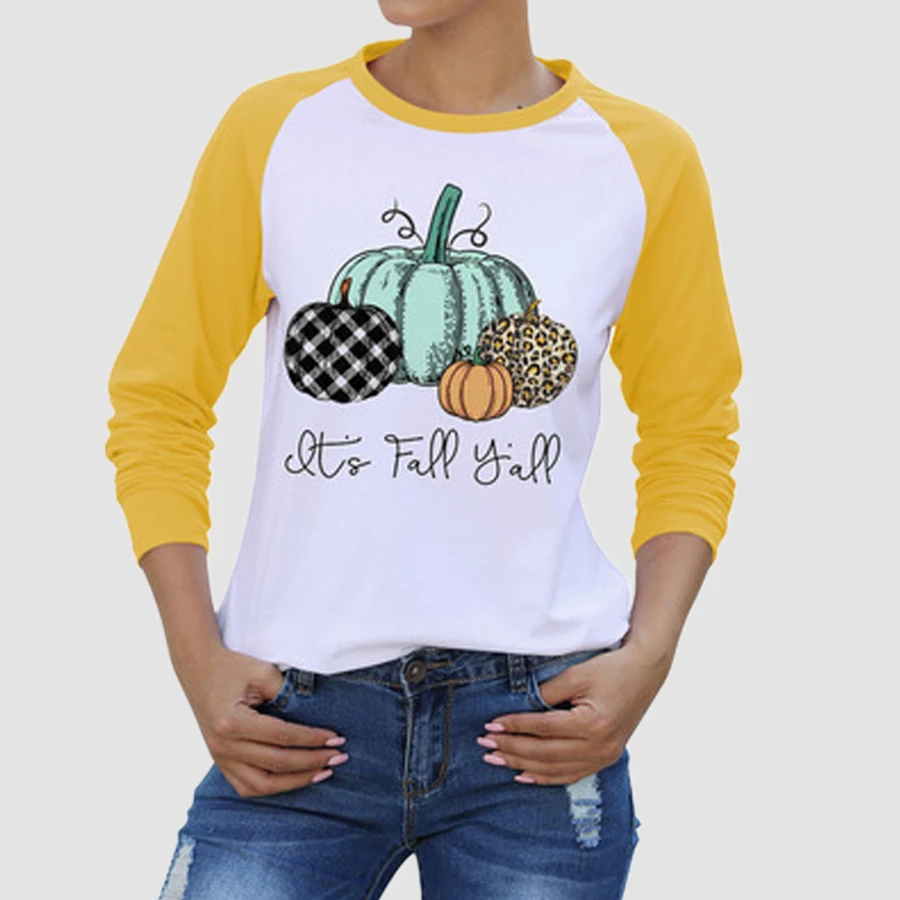 Футболка с принтом тыквы и длинным рукавом для Хэллоуина женская футболка реглан