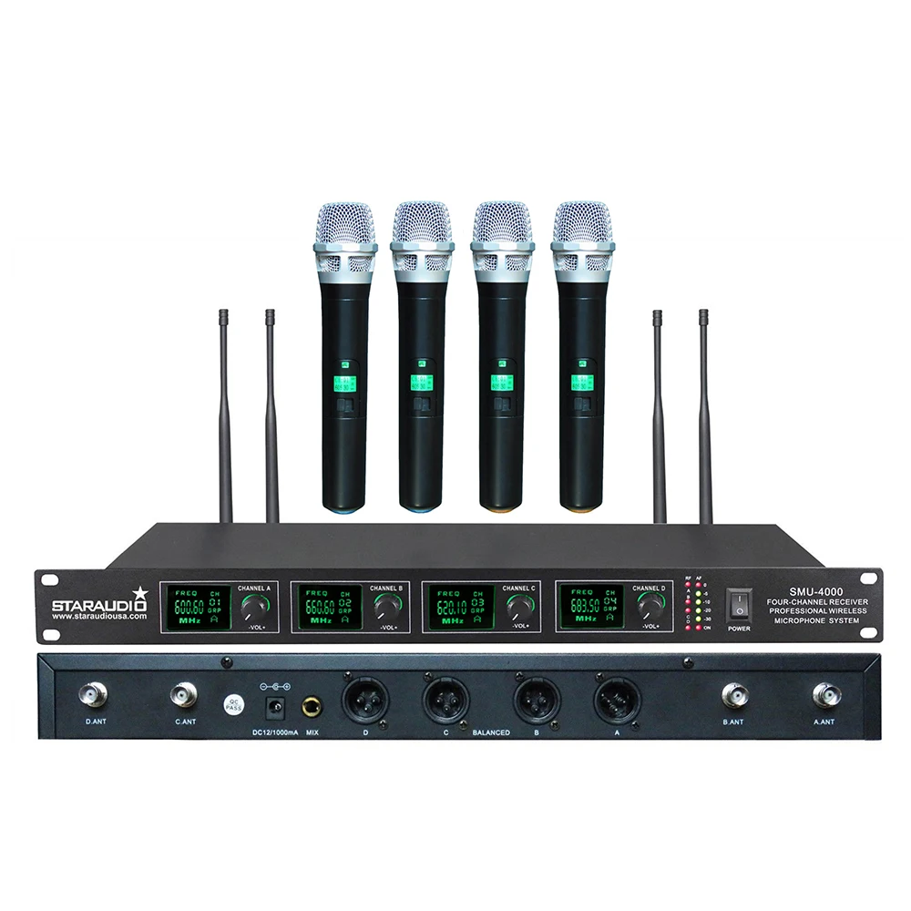 

STARAUDIO 4000W 15" DJ Powered PA Active Bluetooth Speaker System DJ Stand 4 Channel UHF Wireless Handheld Microphone SHD-15