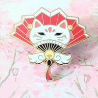 japanese style zephyr fan hard enamel pin cartoon kawaii cat animal metal brooch accessories cute fox badge metal jewelry