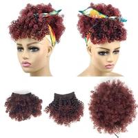 afro puff drawstring ponytail with 2 curl bangs clip in hairpieces pineapple updo tbug