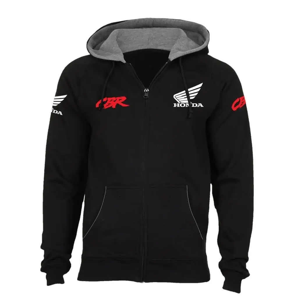 Черный флисовый свитшот на молнии с капюшоном для Honda CBR Racing | Мужская одежда
