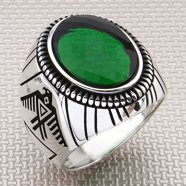 

Eagle Figured Oval Stone Green Zircon Gemstone Men Ring 925 Sterling Silver Jewellery Handmade Ring Natural Gemstone Men Ring