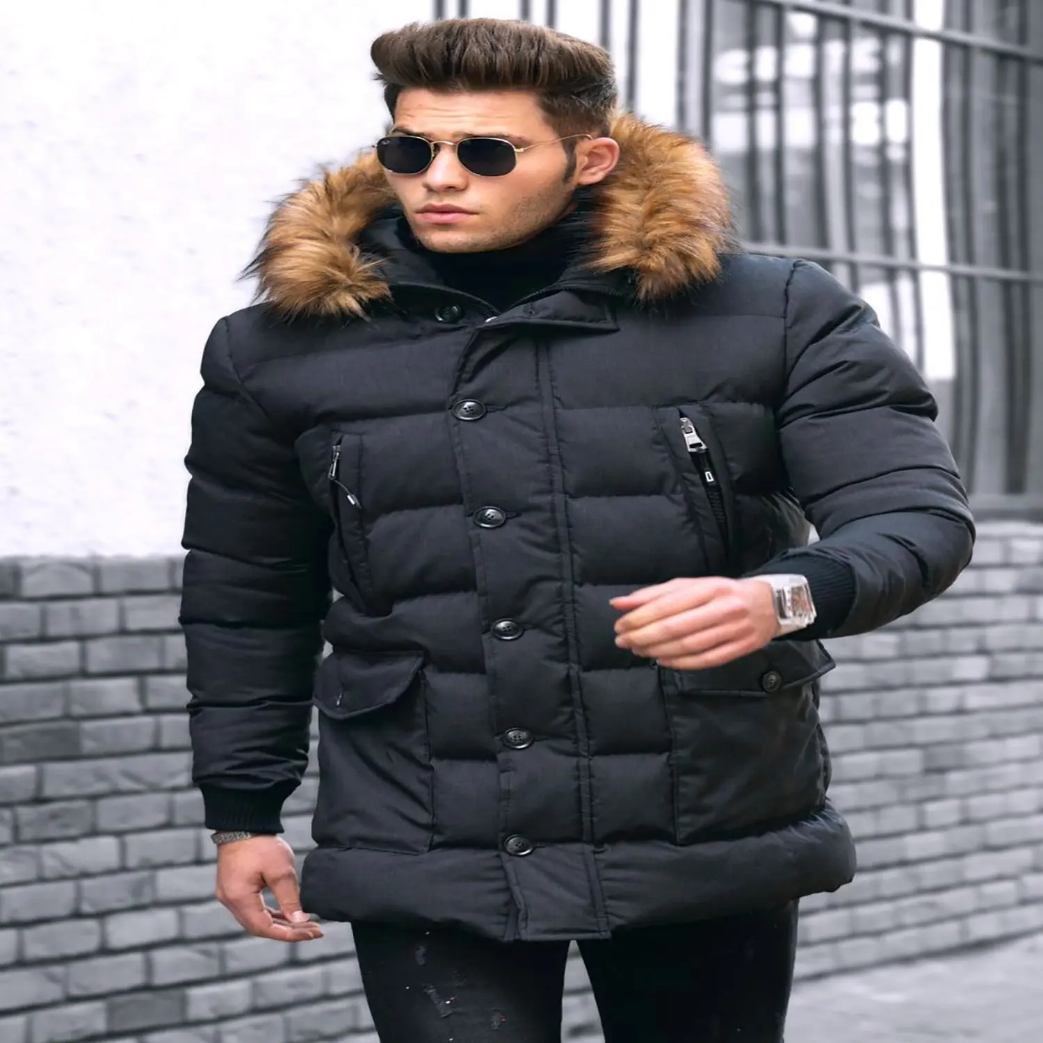 Male Long Inflatable Coat New style winter jacket men real fur collar hooded white duck down jacket thick down
