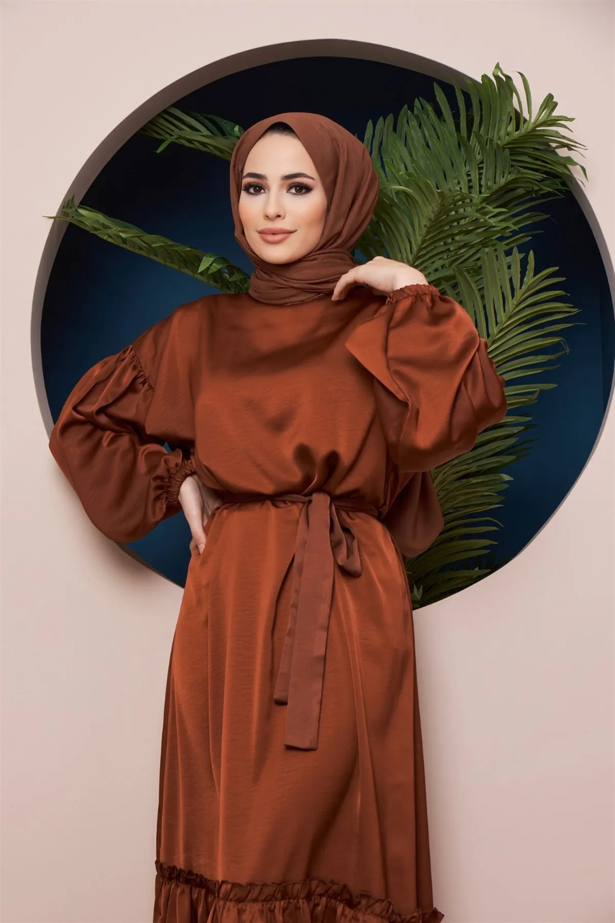 Женское атласное платье с воланом, элегантное атласное платье-хиджаб в стиле мусульманской моды, сезон 2022