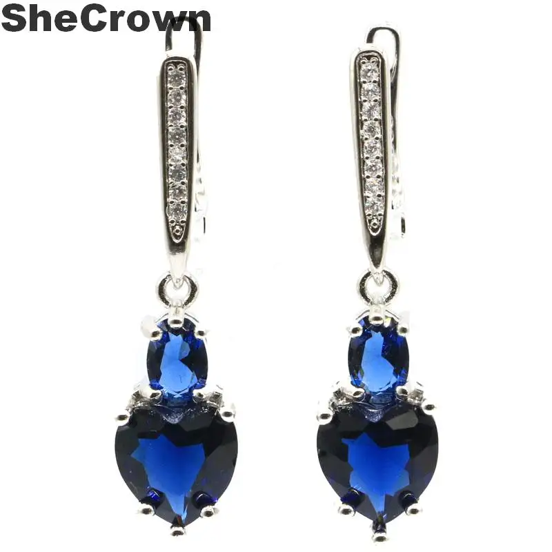 Серьги Серебряные в форме сердца из танзанита 34x8 мм|gold silver earrings|earrings stylelondon blue topaz |