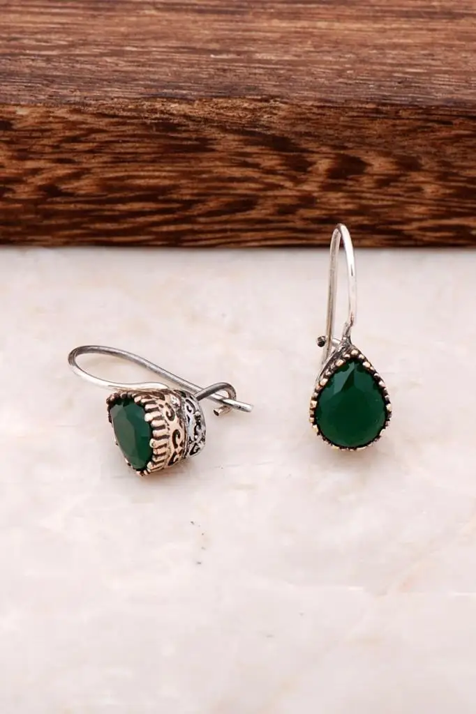 Женские серьги ручной работы из серебра 4243 пробы с изумрудами | Украшения и