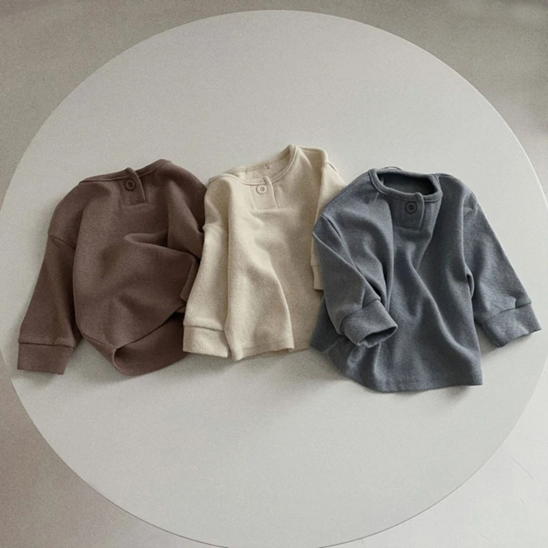 

Young Children Clothes Baby T-shirts One Button Baby Boy T-shirt Cotton Casual Girl's T Shirt Tops Toddler Kid Tees 0 To 3 Yrs