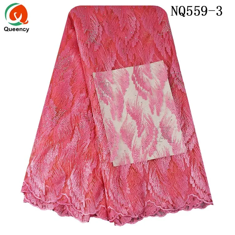 New fashion plain color African french net lace with beads and stones for party wedding NQ548 | Fabric
