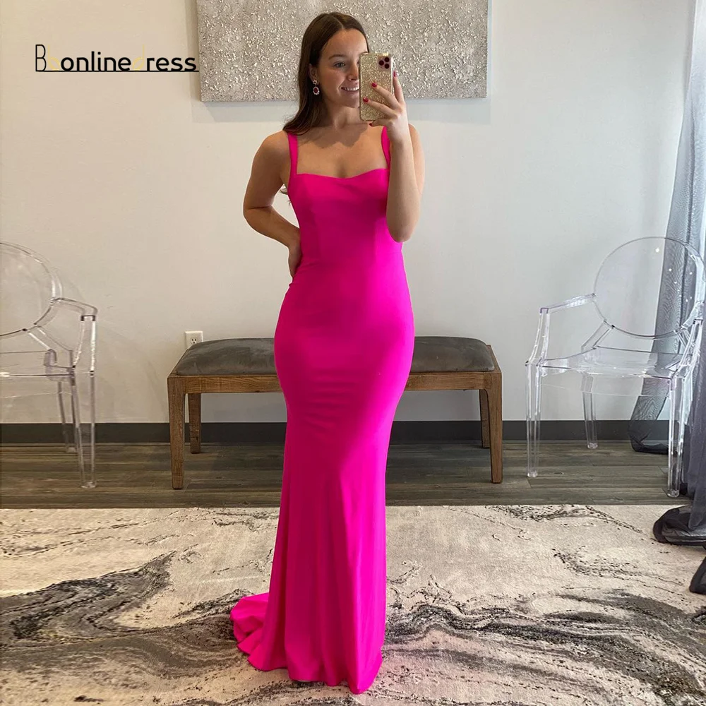 

Bbonlinedress Spaghetti Strap Square Neck Prom Dress Bodycon Backless Floor Length Evening Dresses Mermaid Party Gown Vestidos