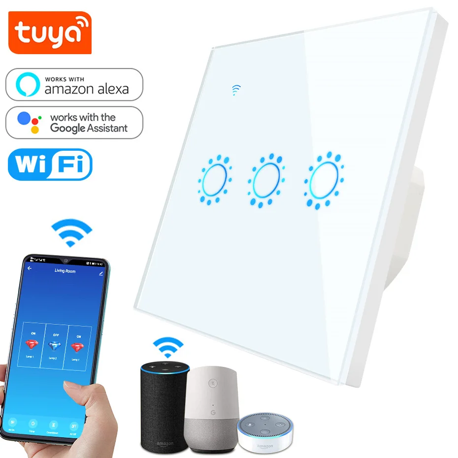 

EU WiFi Smart Light Switch with Touch Sensor Voice Control Tuya Wall Switch Work with Alexa Google Home APP Remote Control