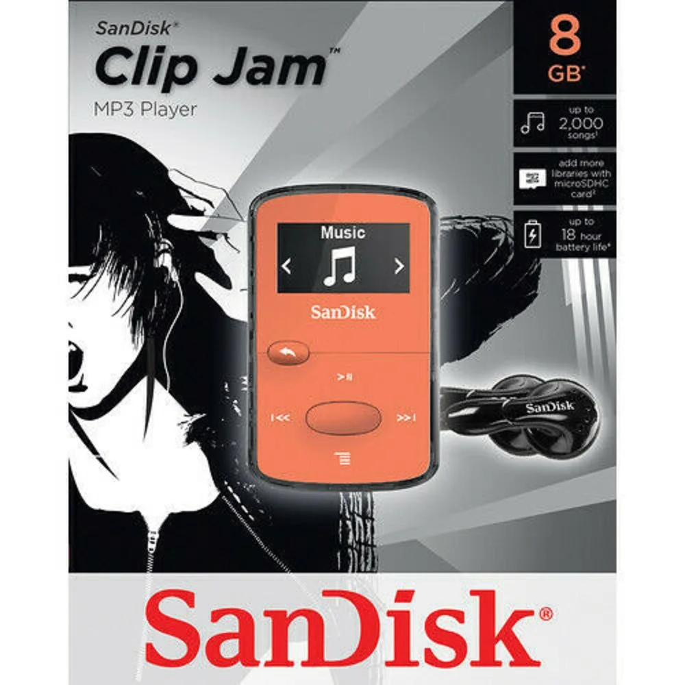 Новинка SanDisk Sansa Clip Jam 8 Гб оранжевый MP3-плеер FM-радио Музыкальный разъем USB MicroSD |