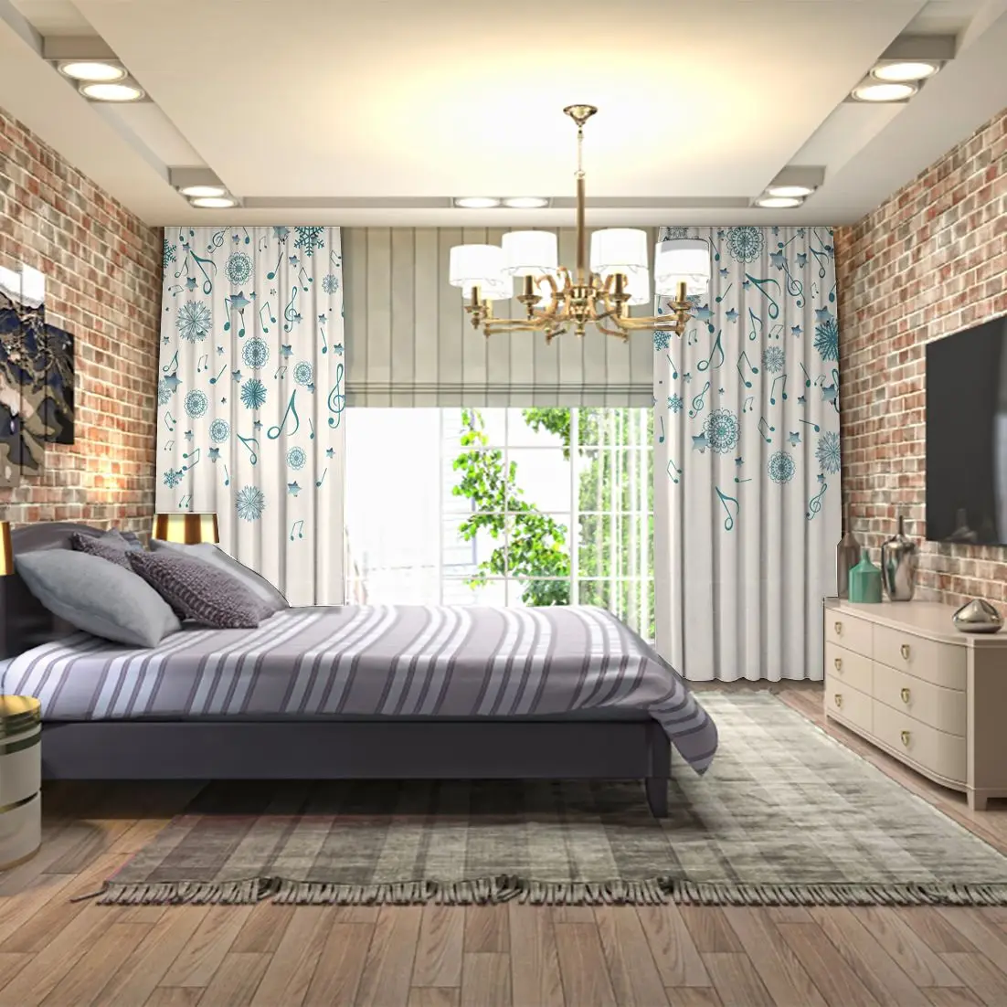 Занавеска Рождественская музыкальная тематика с музыкальными нотами и