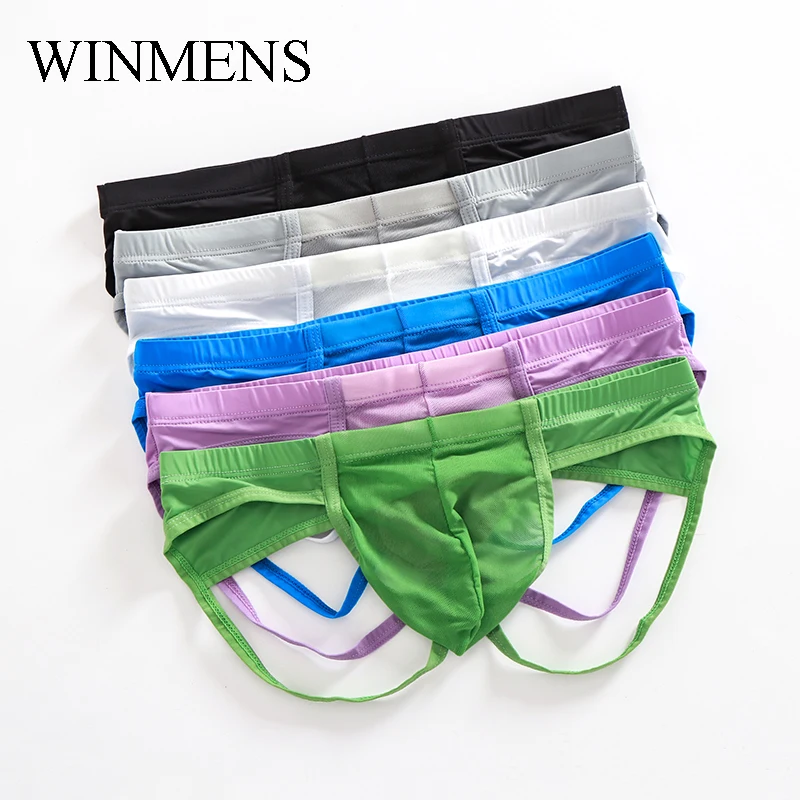

Men's Backless Briefs Underwear 5 Pcs/Lot Solid Mesh Sheer Elastic Bulge Pouch Gay Erotic Open Back Jocksrtaps Panties