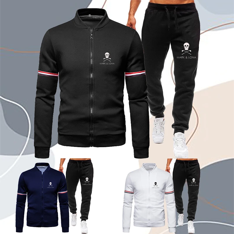 

New Men's Baseball Uniform + Man Pants Suit Casual Fashion Tracksuit Men Round Neck Jacket Autumn and Winter Men's Clothing