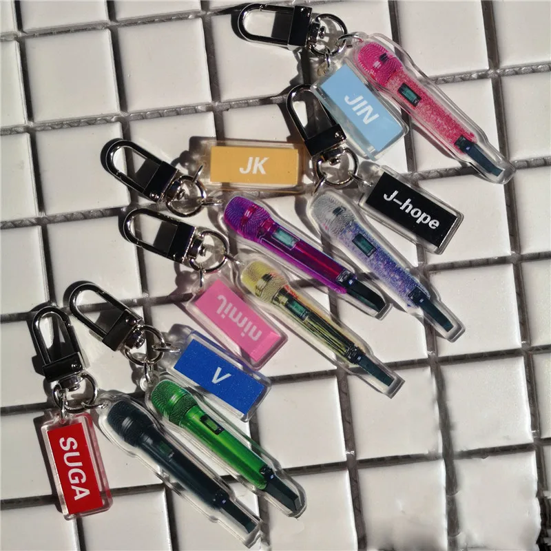 

KPOP Microphone Acrylic Metal Key Chain Keyring JIMIN JIN SUGA J-HOPE JUNG KOOK Bangtan Boys Fans Collection