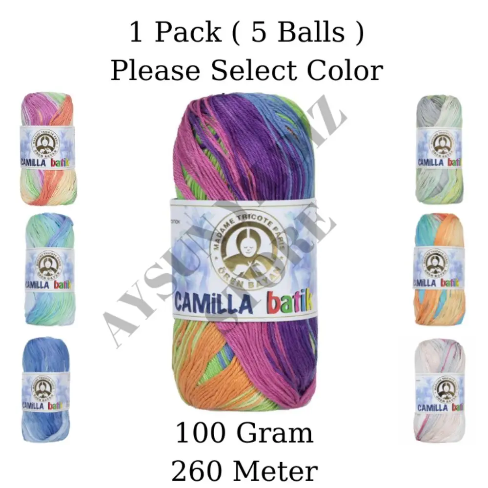 1 Pack ( 5 Balls ) Madame Tricote ( Oren Bayan ) Camilla Batik Hand Knitting Yarn Paris %100 Mercerized Cotton Crochet Tool Kit